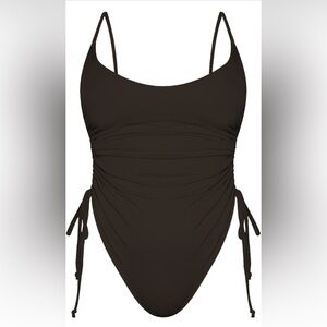 Amazon Women’s Black One-Piece Swimsuit with Side Ties & Ruching